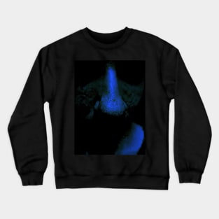 Portrait, digital collage and special processing. Close up to face, nose. Weird and dark. Green and blue. Crewneck Sweatshirt